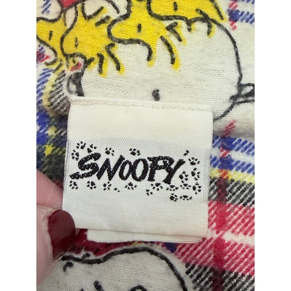 Vintage Snoopy Peanuts Woodstock Plaid Cotton Flannel Pajama Top Womens L 90s - Picture 4 of 9